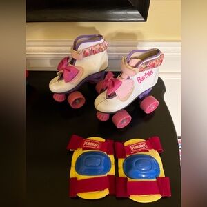 vintage 90s Brookfield Barbie Roller Skates childs size 11 wplayskool knee pad